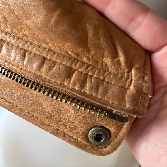 Lucky Brand Brown Leather Jacket Zip Up Neutral Classic Womens Size XS - Picture 9 of 10